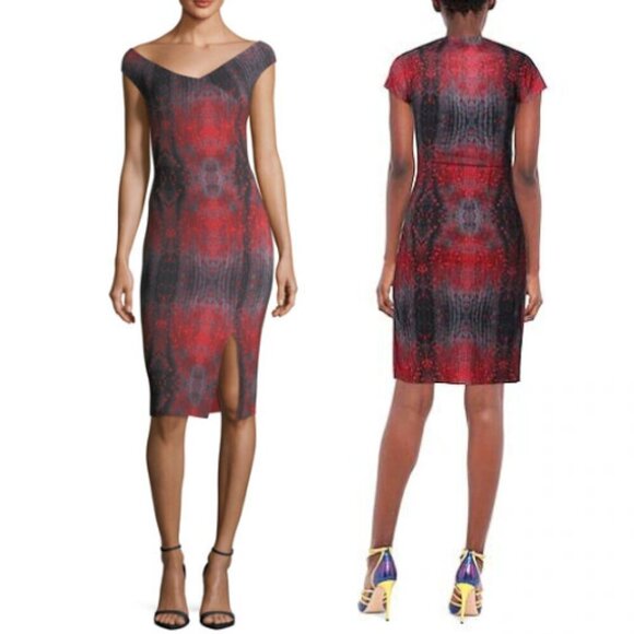 Chiara Boni Irene Printed Bateau-Neck Cocktail Sheath Dress 33080 - Picture 1 of 7